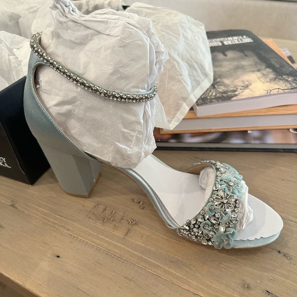 Badgley Mischka- Finesse Heel, Mist Blue, 3 inch block heel - Picture 1 of 10